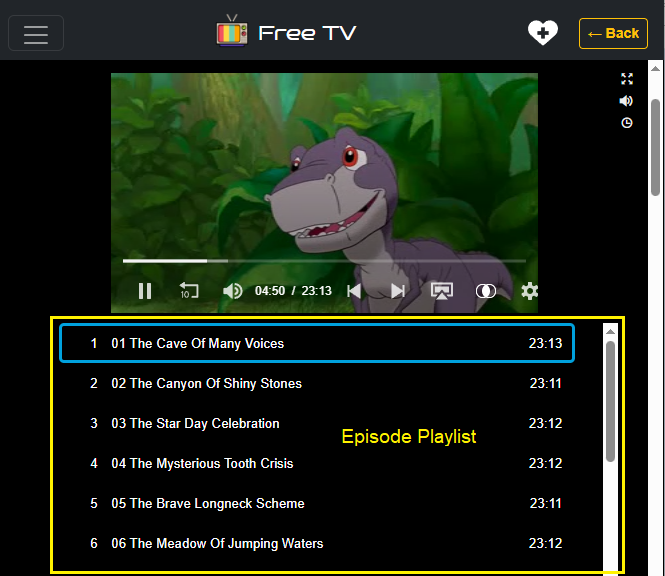 Episode Playlist scroll list on small screens